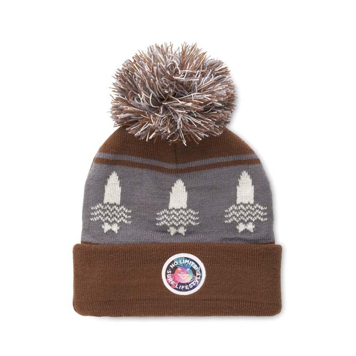 MW1110 Bonnet à revers en jacquard avec pompon en rPET à motif personnalisé. publicitaire personnalisé - vue 13