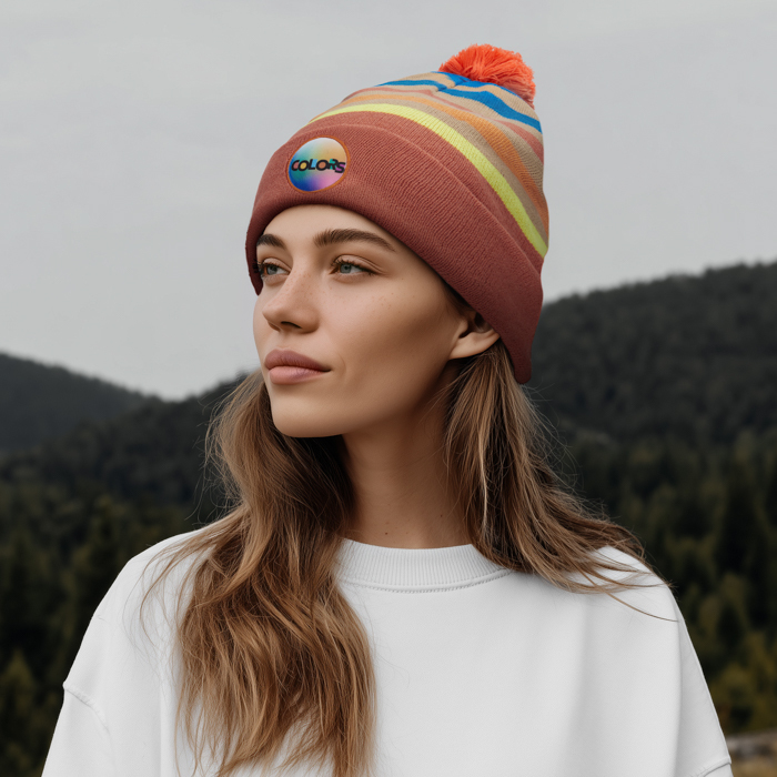 MW1110 Bonnet à revers en jacquard avec pompon en rPET à motif personnalisé. publicitaire personnalisé - vue 17