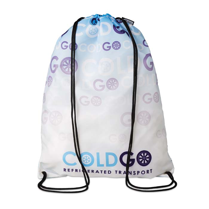 Grand sac à cordon en RPET: 33,5x45,5cm. Votre motif sublimé sur 1 face inclus.
