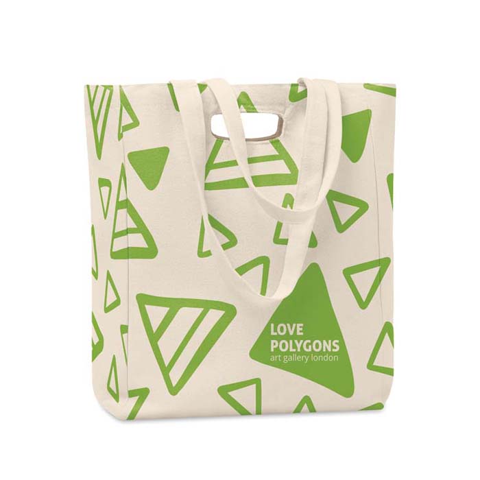 Sac shopping 180 g/m² avec poignée perforée et longues anses.