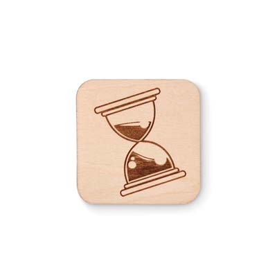 Épinglette en bois forme carrée avec fermeture par épingle de sûreté publicitaire personnalisé - vue 1