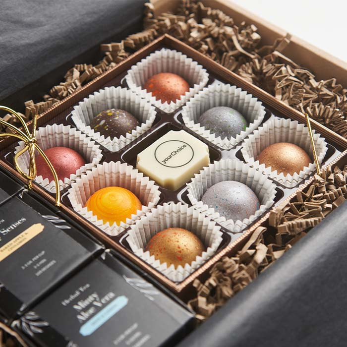 3 thés zen et un bonbon belge dans un coffret cadeau. publicitaire personnalisé - vue 1