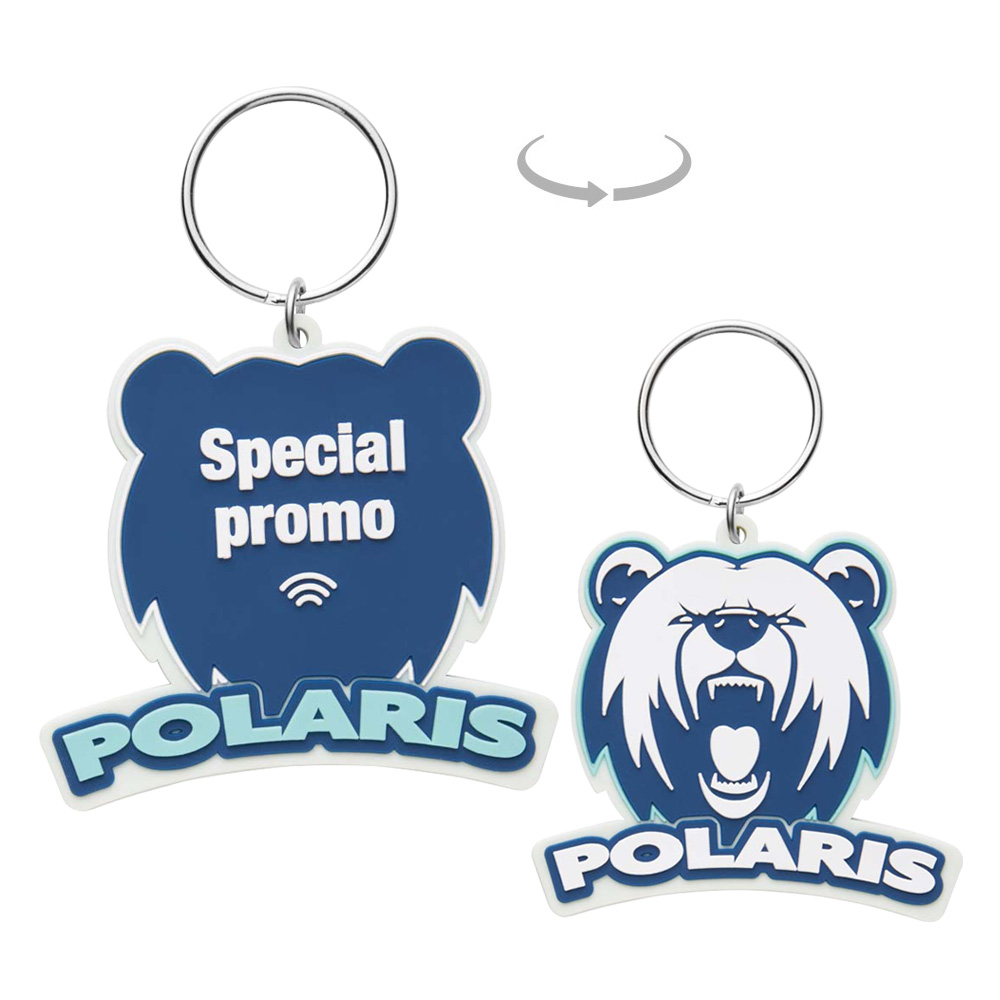 Porte-clés NFC personnalisé en caoutchouc PVC avec un logo double face.