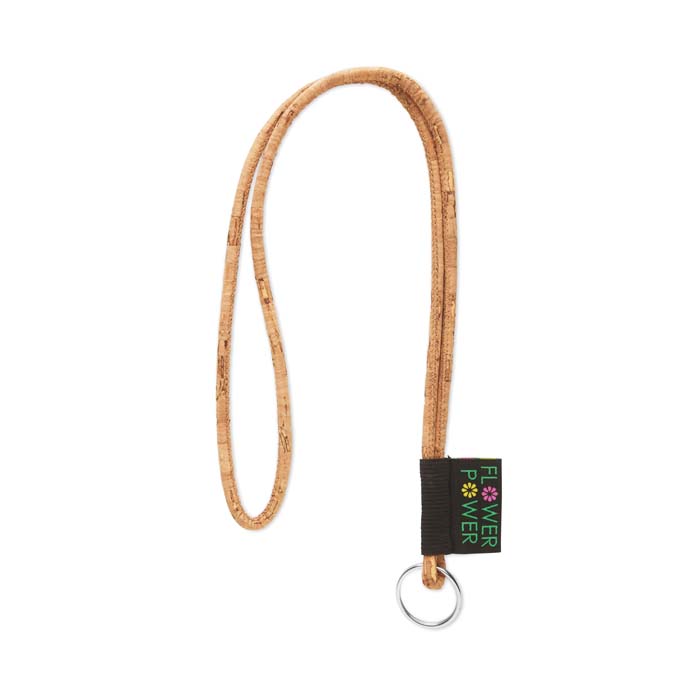 Lanyard en liège avec étiquette personnalisée.