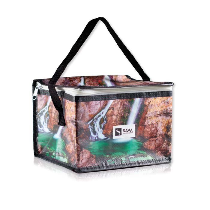 Sac isotherme avec poignées courtes et votre design en quadri. publicitaire personnalisé - vue 1