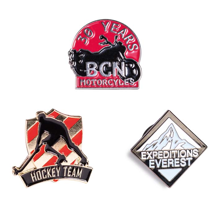 Pin's en fer avec motif en émail doux jusqu'à 3 couleurs.