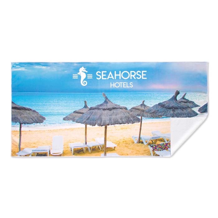 Serviette de plage (240gsm 100% microfibre) imprimée en quadri. publicitaire personnalisé - vue 1