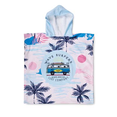 Serviette à capuche en polycoton (300 g/m²) imprimée en quadrichromie.