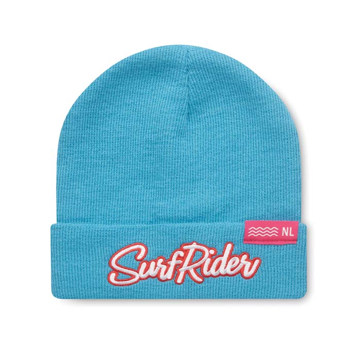 Bonnet à manchettes en acrylique double épaisseur, unicolore.