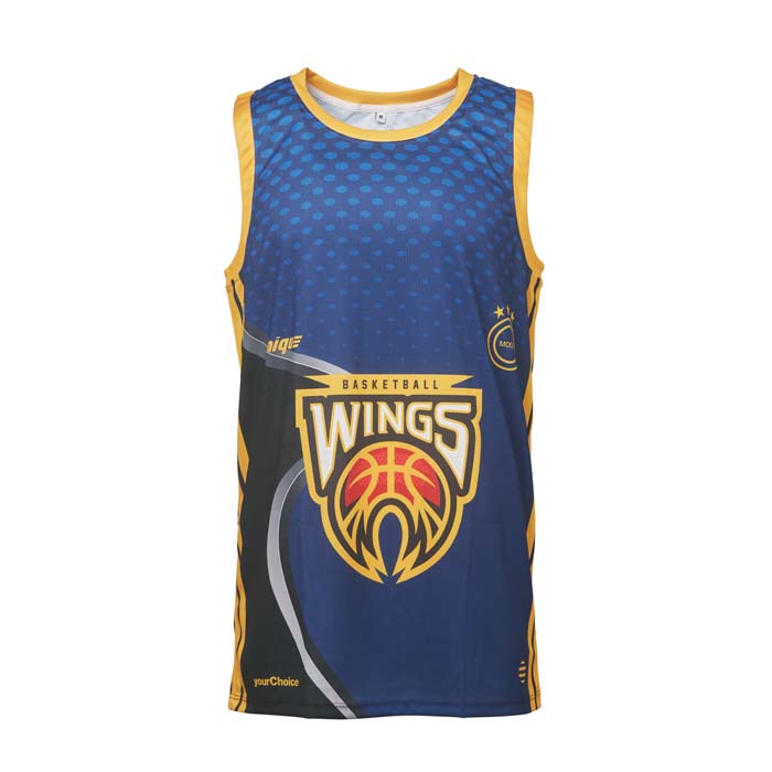 Maillot de basket-ball à col rond sublimé.