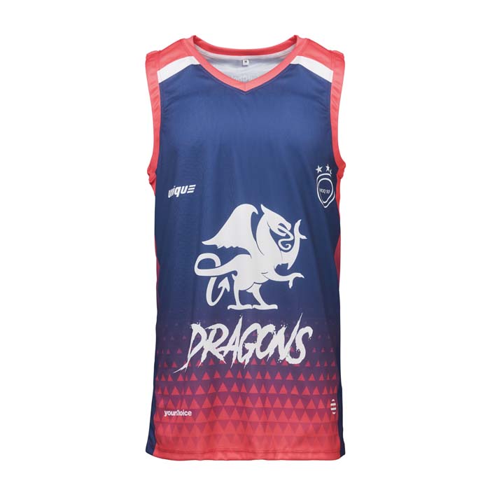 Maillot de basket sublimé avec col en V.