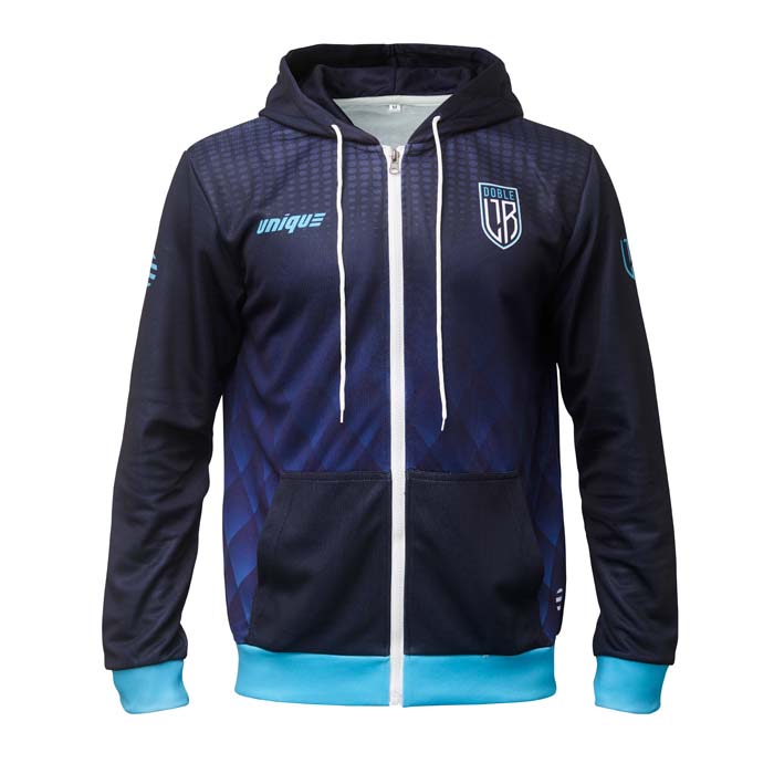 Sweat à capuche zippé unisexe sublimé en quadri à votre motif.