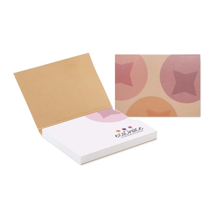 Couverture souple avec 100 notes adhésives imprimées en papier recyclé.
