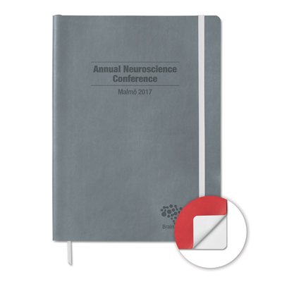 Cahier A5 à couverture souple en cuir PU avec avec feuilles personnalisées.
