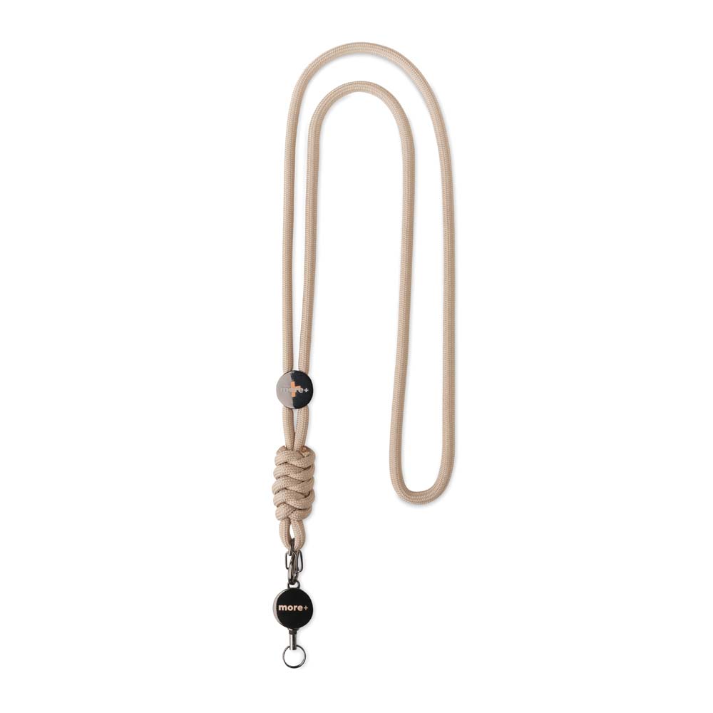 Lanyard réglable avec cordon et enrouleur de badge en métal, de couleur unie.