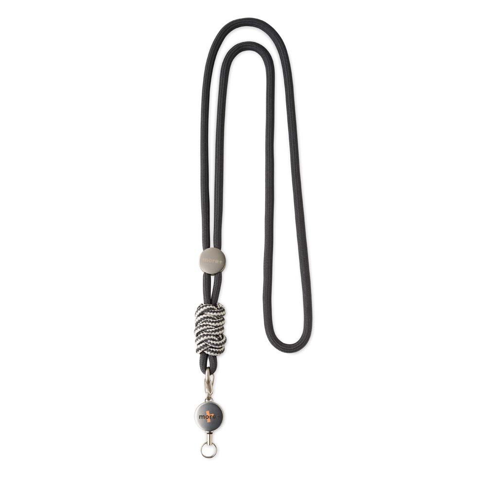 Lanyard réglable avec cordon et enrouleur de badge en métal, avec nœud bicolore.