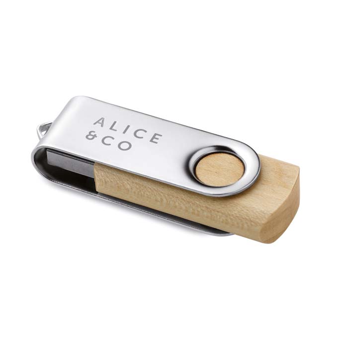 Clé USB en bois. Logo gravé sur 1 côté inclus. publicitaire personnalisé - vue 2