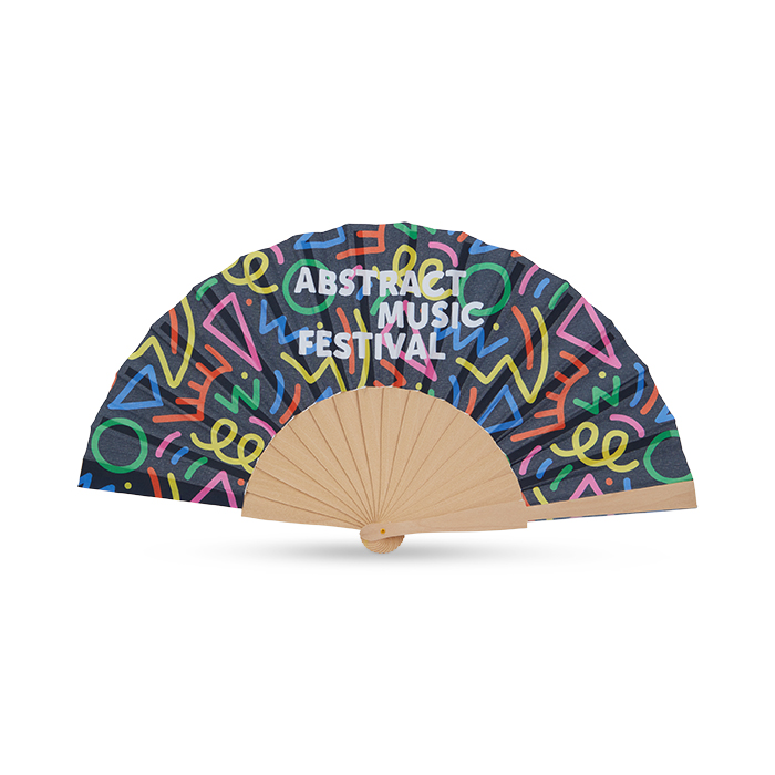 Eventail en bois avec votre motif en quadri sur une face. publicitaire personnalisé - vue 2