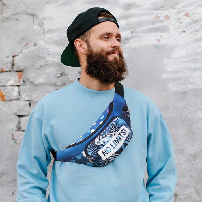 Sac banane en polyester sublimé. Taille : 39.5x13.5x7.5cm. publicitaire personnalisé - vue 3