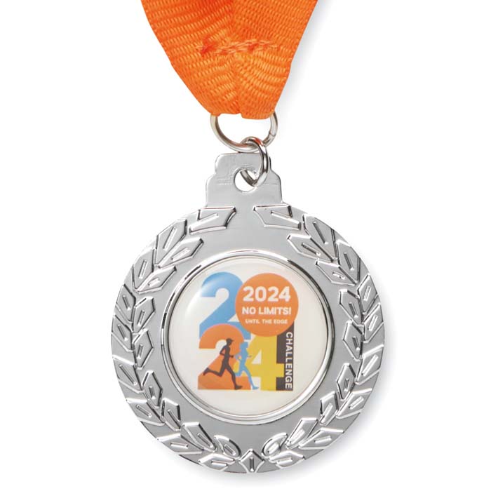 MM1024 Médaille en fer de 50 mm avec doming. 1 couleur/2 faces sur ruban. publicitaire personnalisé - vue 3