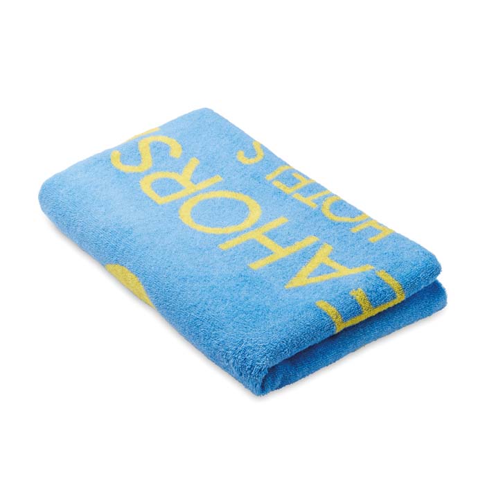 Serviette de plage tissée bicolore en coton 350 g/m². publicitaire personnalisé - vue 3