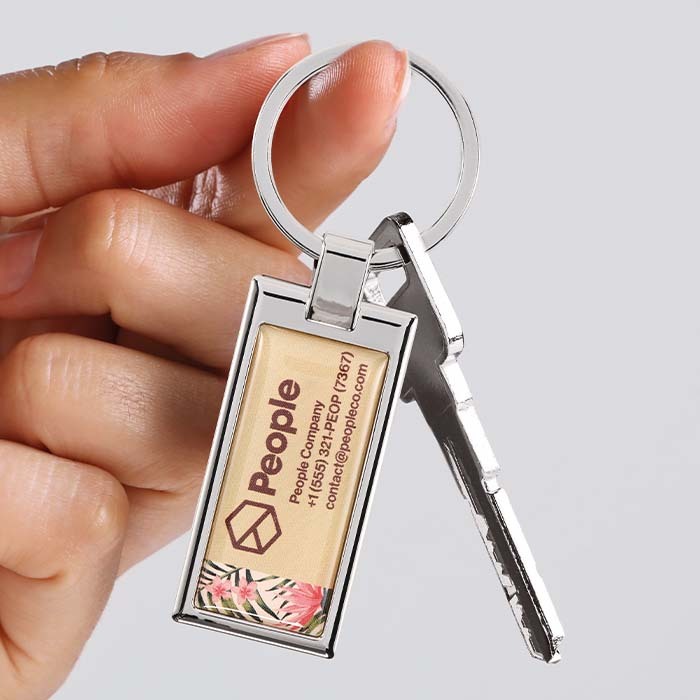 MK2039 Porte-clés en alliage de zinc de forme rectangle avec doming. publicitaire personnalisé - vue 4