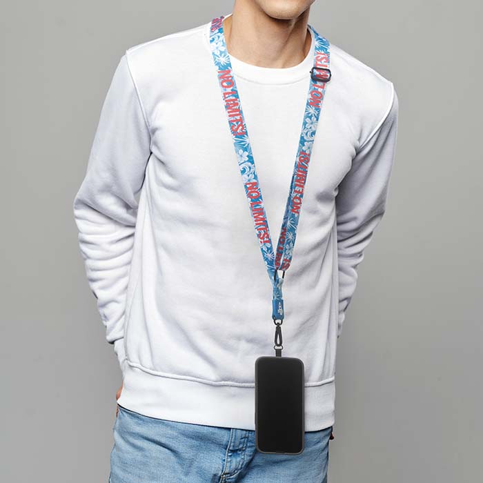 Cordon porte-téléphone sublimé avec votre logo sur patch en PVC. publicitaire personnalisé - vue 4