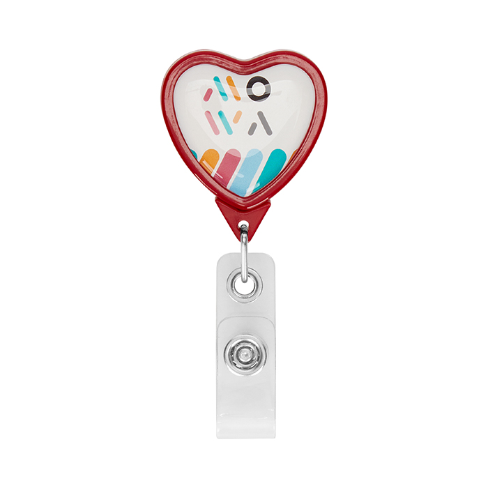 Enrouleur de badge rétractable en forme de coeur avec logo. publicitaire personnalisé - vue 4