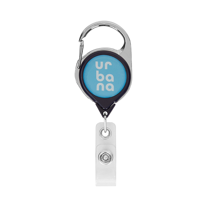 Enrouleur de badge rétractable avec mousqueton et logo (sans clip ceinture). publicitaire personnalisé - vue 4
