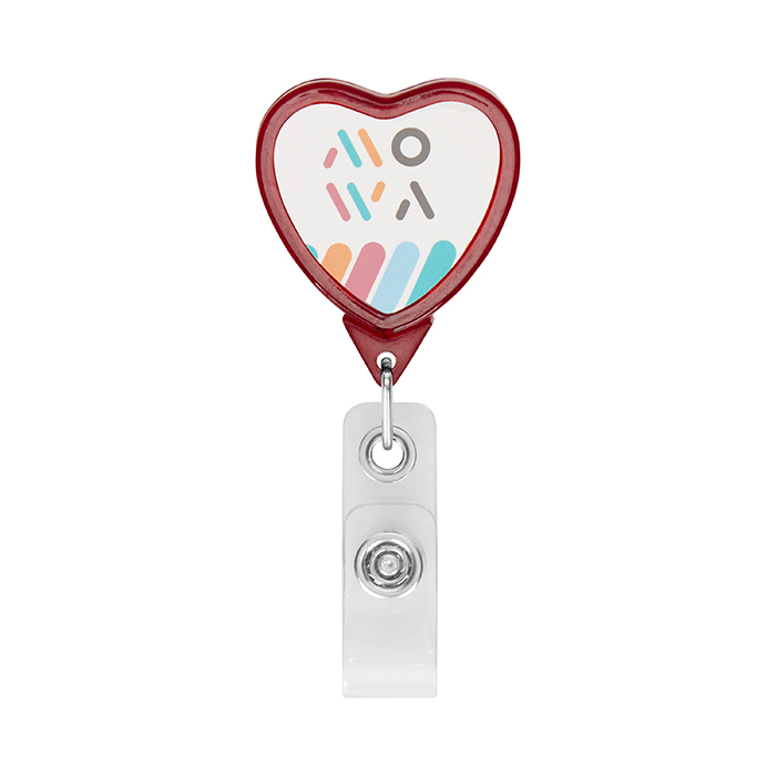 Enrouleur de badge rétractable en forme de coeur avec logo. publicitaire personnalisé - vue 5