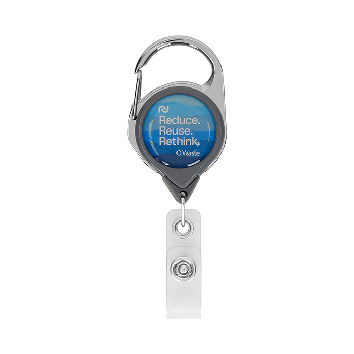 Enrouleur de badge rétractable avec mousqueton et logo. publicitaire personnalisé - vue 5