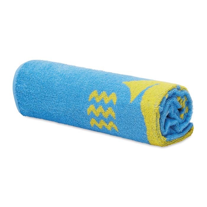 Serviette de plage tissée bicolore en coton 350 g/m². publicitaire personnalisé - vue 5