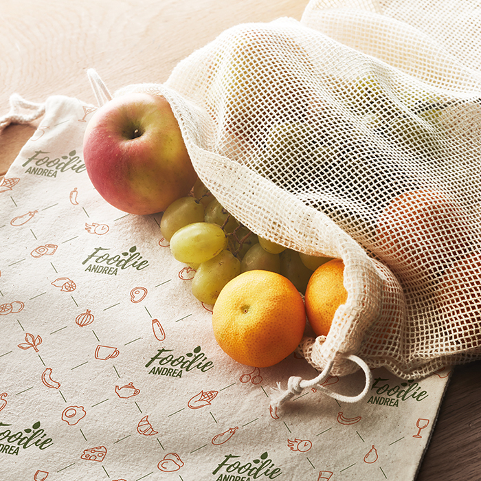 Sac d'épicerie en coton avec maille sur 1 côté (30x20cm). publicitaire personnalisé - vue 6