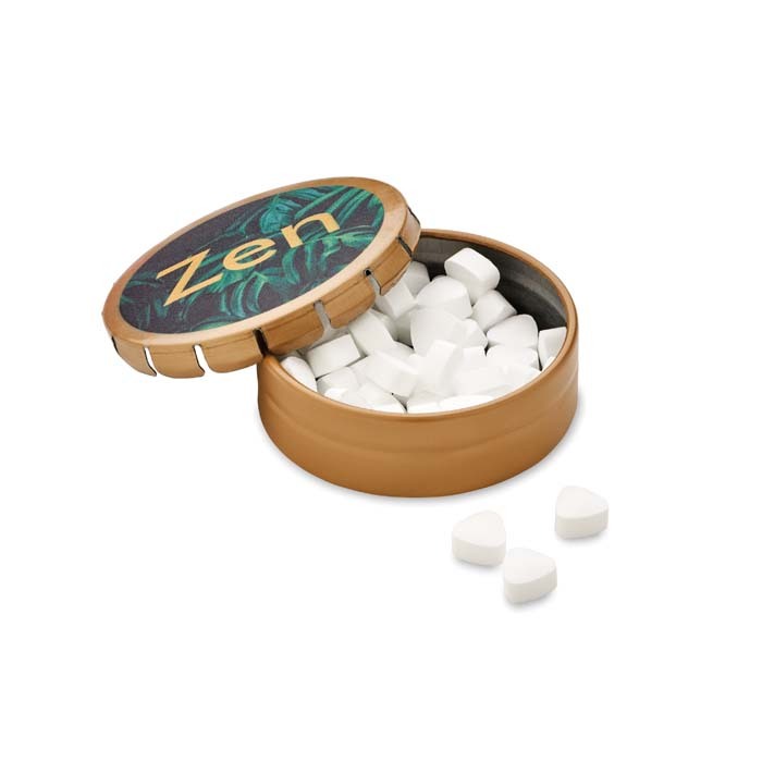 Boîtier en métal avec ouverture pression. Dimensions : Ø4,7X1,6 cm. publicitaire personnalisé - vue 6