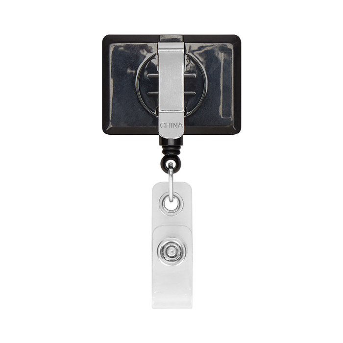 Enrouleur de badge rétractable en forme de rectangle avec logo. publicitaire personnalisé - vue 7