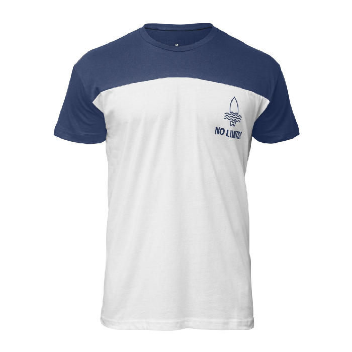Fabriqué en 100% coton peigné, jersey simple d'environ 155 gsm. Col rond bicolore.